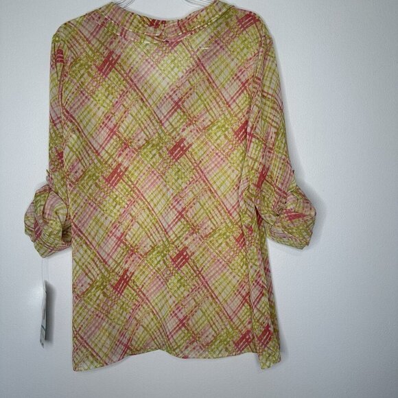 Jones New York Blouse Size 16 Primrose Multi Ruffle Roll tab Sleeve - Picture 5 of 10